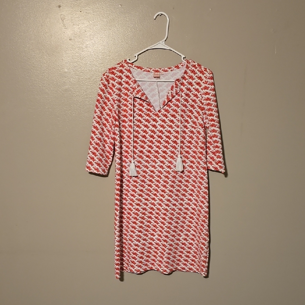 Persifor Dress Womens M Red/White Shell Print Preppy Casual Stretch Shift USA